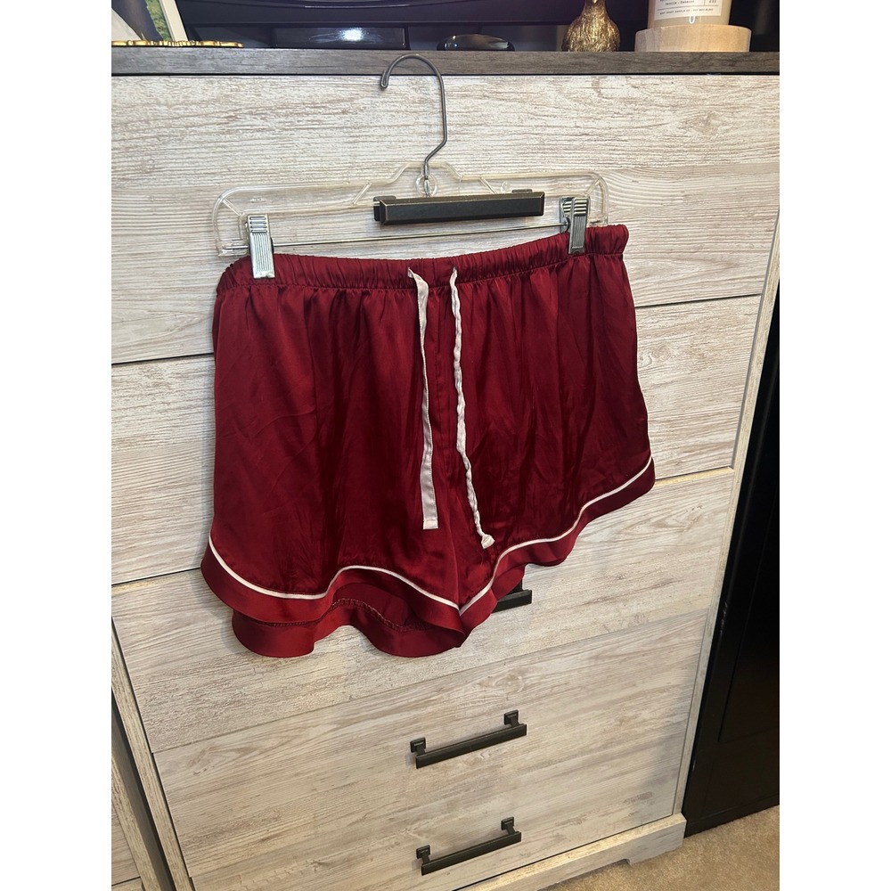 Stars Above Burgundy Satin Pajama Shorts with White Piping XL